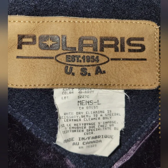 Vintage Polaris Varsity Navy Gray Bomber Jacket, Made In Canada Men's Large/XL - Picture 3 of 12